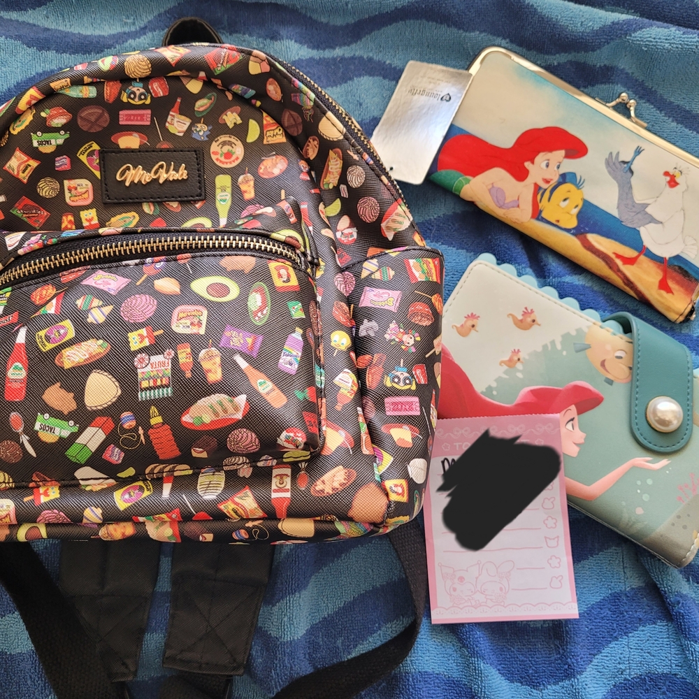 Loungefly Little Mermaid Wallets Snack Print Backpack with Black and Red Accents
